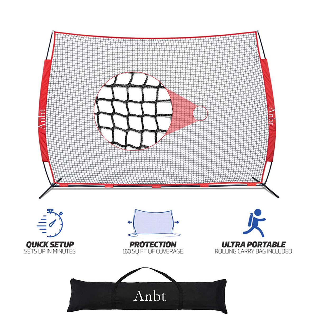 Anbt 12' x 9' Multi-Sport Barrier Practice Net with Carry Bag