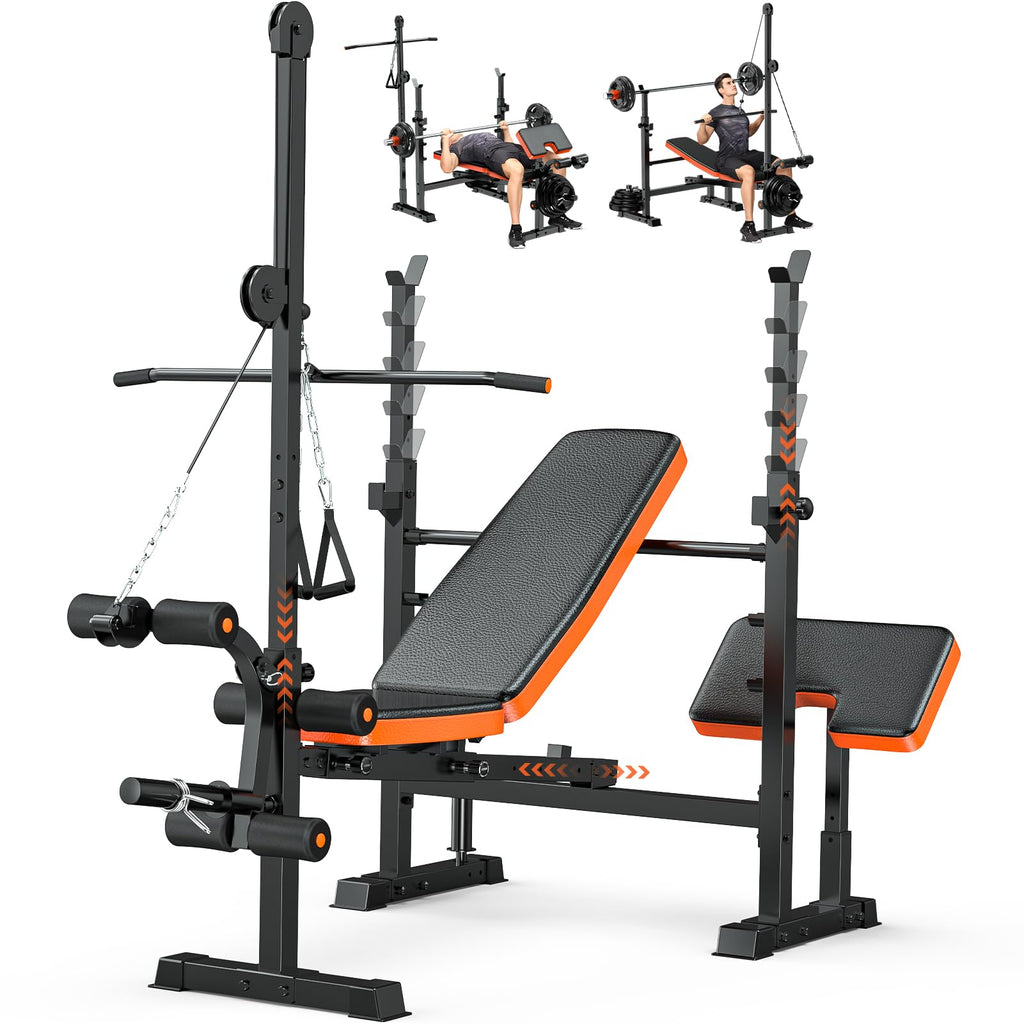Fostoy Olympic Weight Bench with Lat Pulldown & Squat Rack
