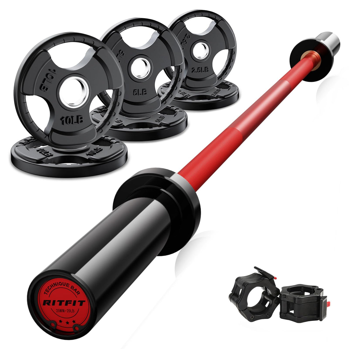 RitFit Olympic Barbell Weight Set with Plates 55–115 lb