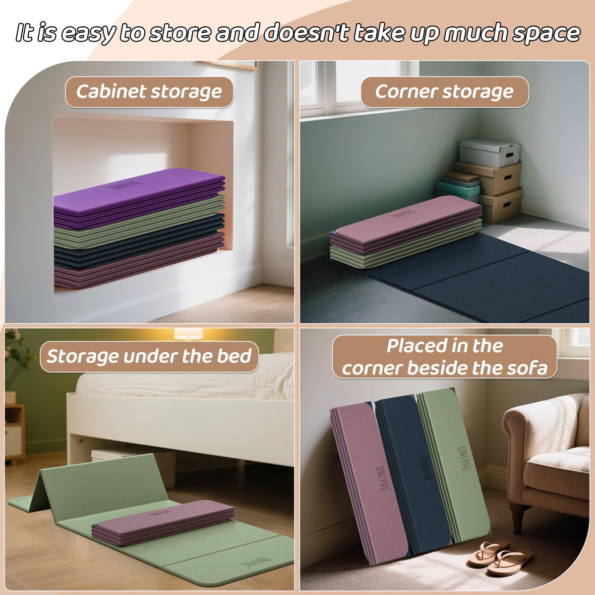 12mm Foldable Yoga & Pilates Exercise Mat – 71 x 24 in