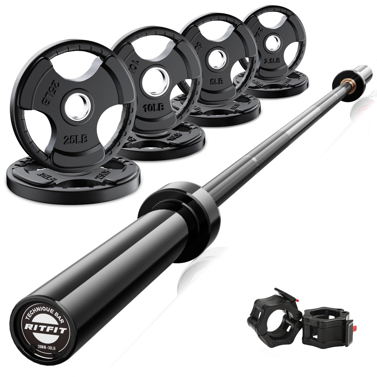 RitFit Olympic Barbell Weight Set with Plates 55–115 lb