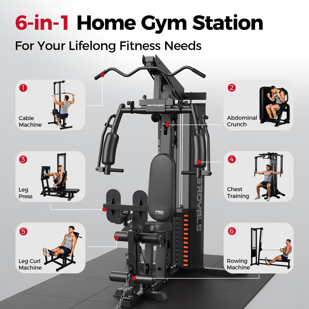 SPORTSROYALS Multifunctional Home Gym with Leg Press