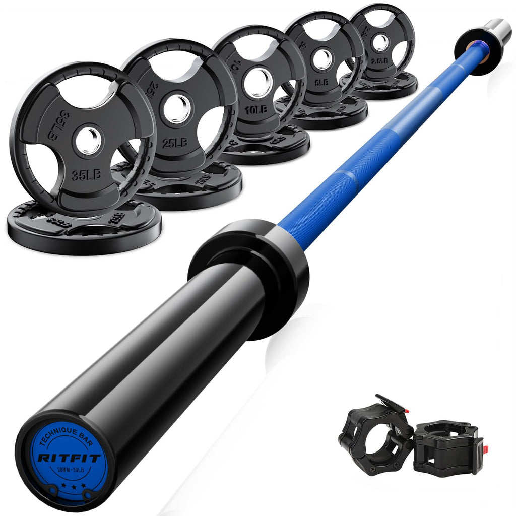 RitFit Olympic Barbell Weight Set with Plates 55–115 lb