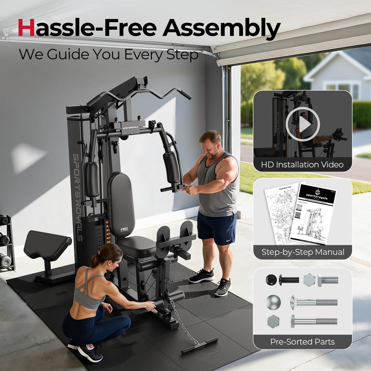 SPORTSROYALS Multifunctional Home Gym with Leg Press
