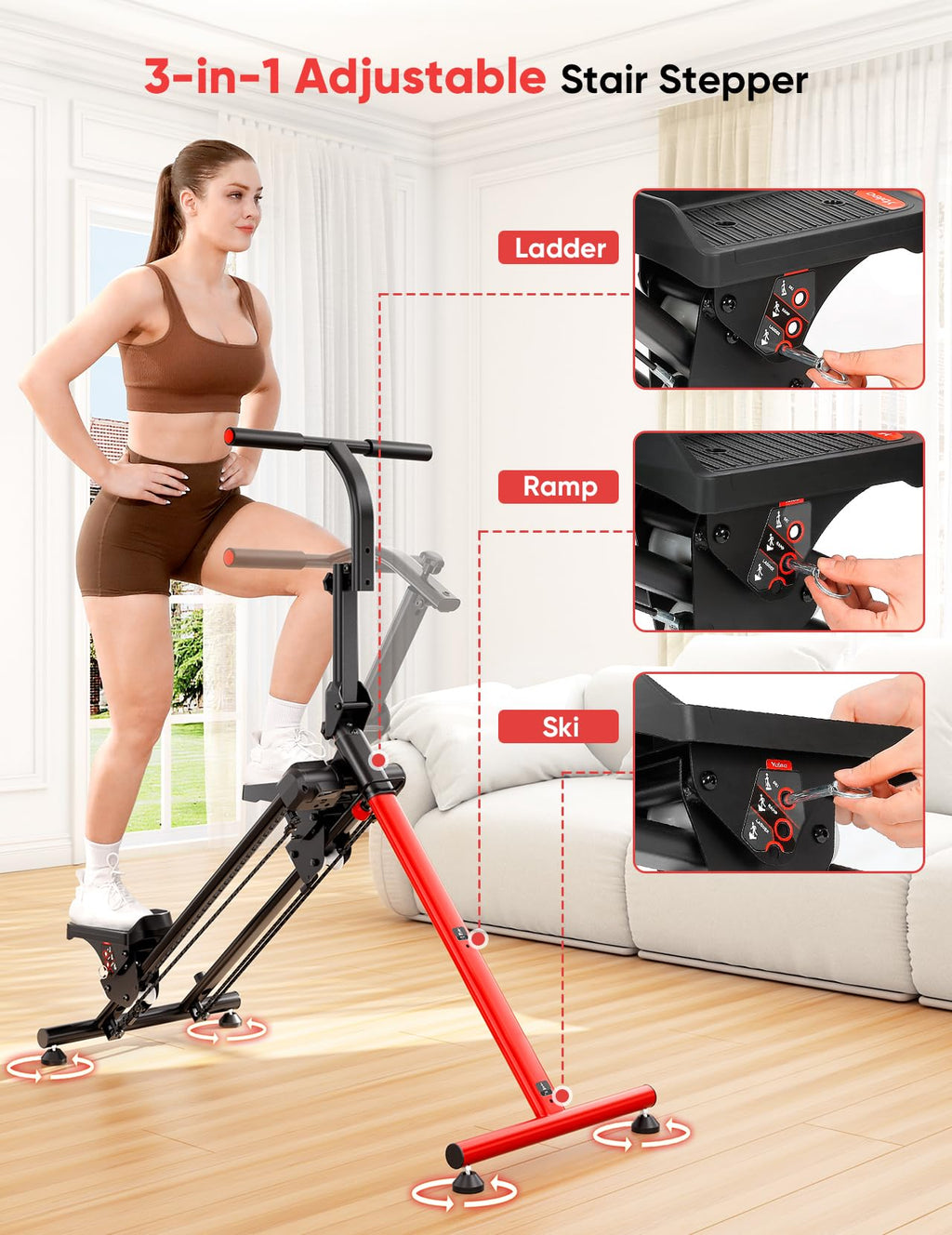 YOLEO 3-Mode Adjustable Resistance Folding Stair Stepper