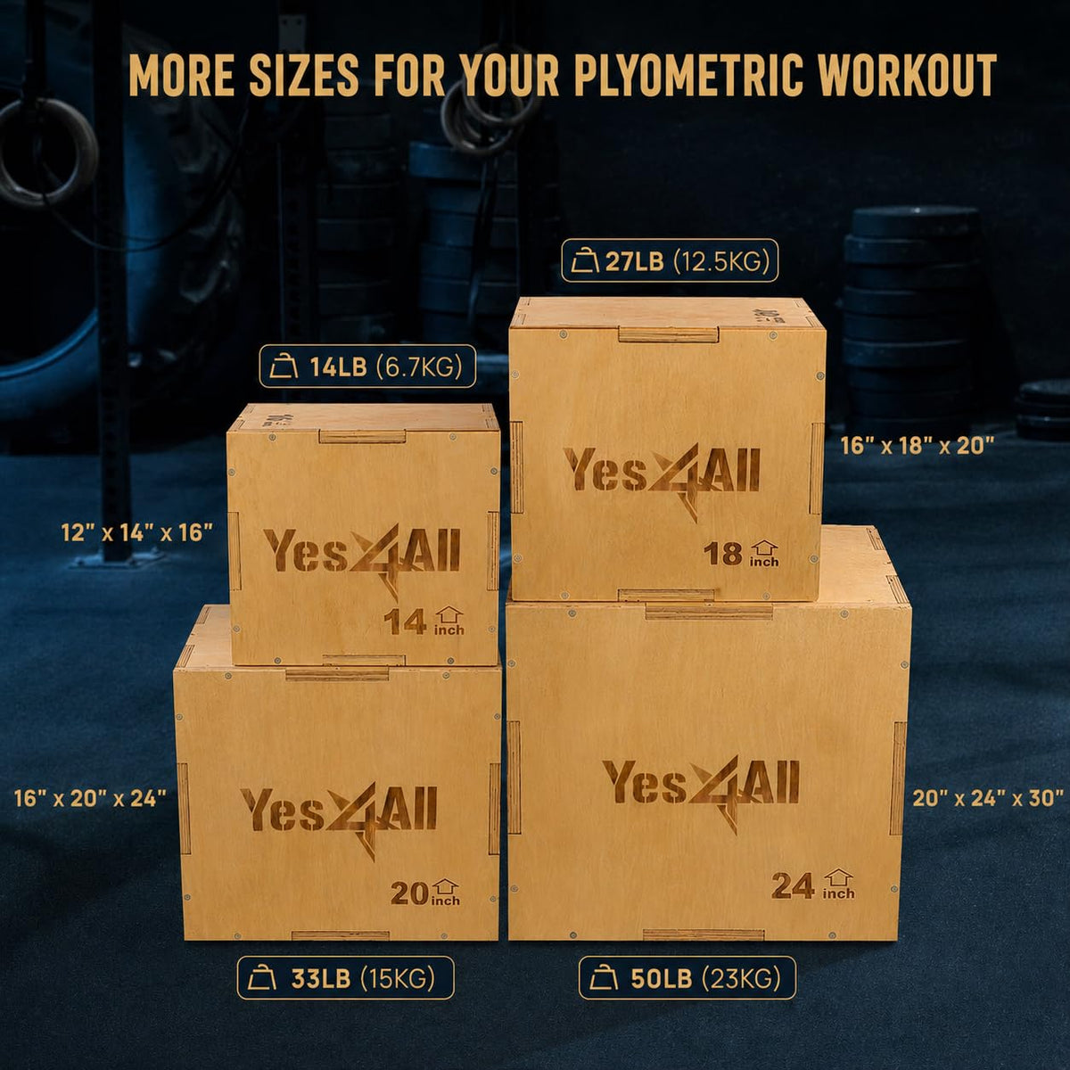 Yes4All 3-in-1 Wooden Plyometric Jump Box for Home Gym