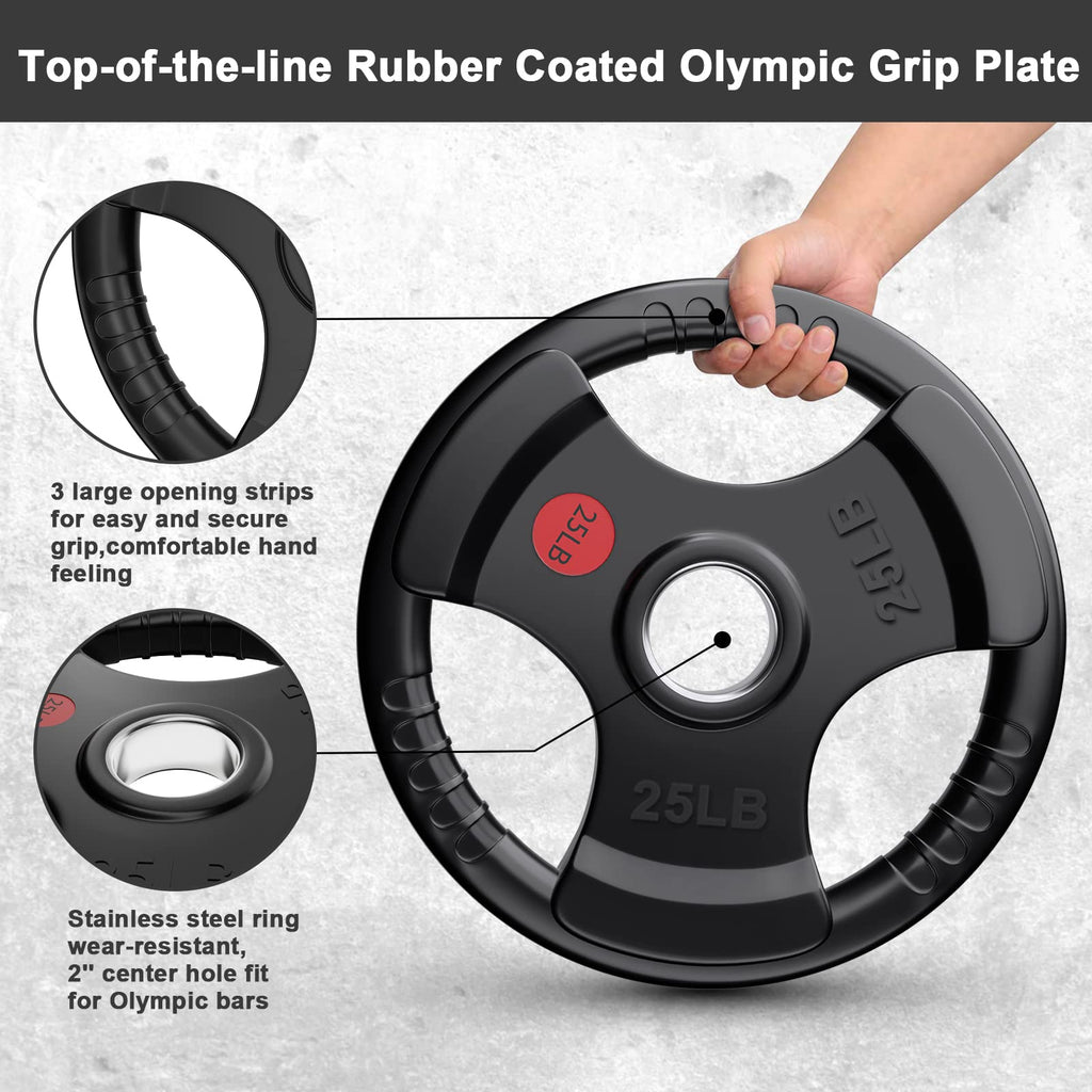 Rendpas 2-Inch Olympic Rubber Grip Weight Plates