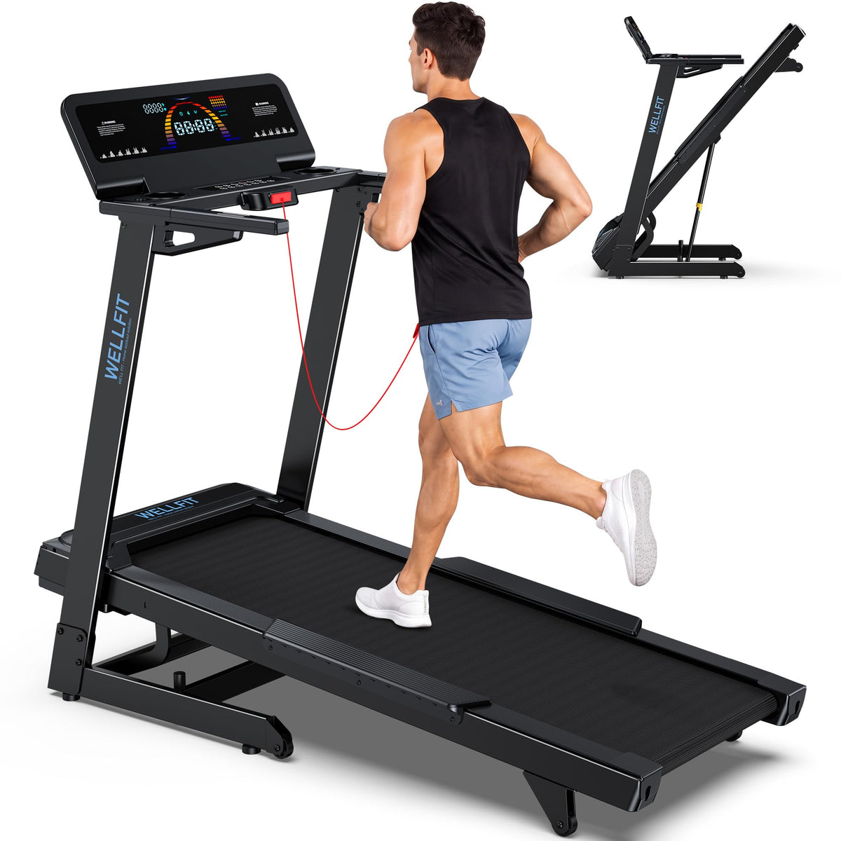 WELLFIT Foldable Heavy-Duty Treadmill with 15% Auto Incline