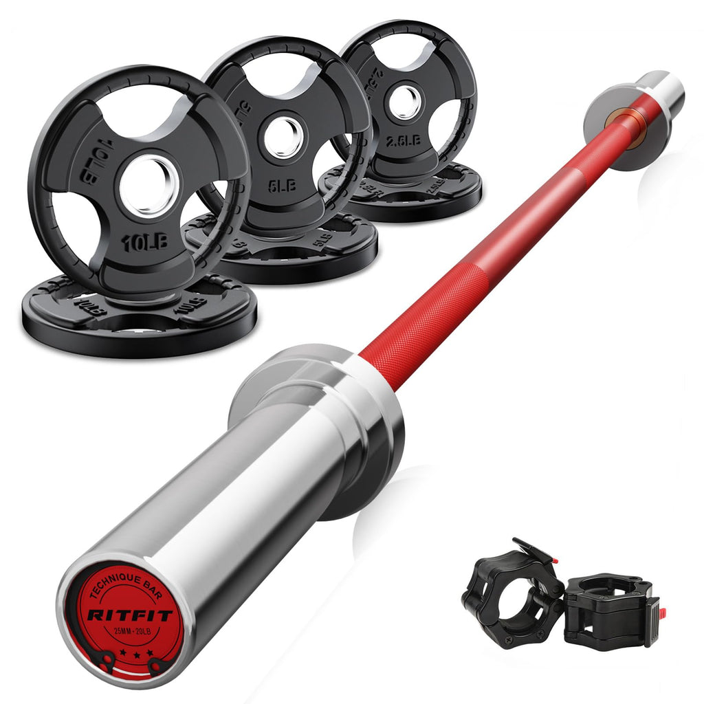 RitFit Olympic Barbell Weight Set with Plates 55–115 lb