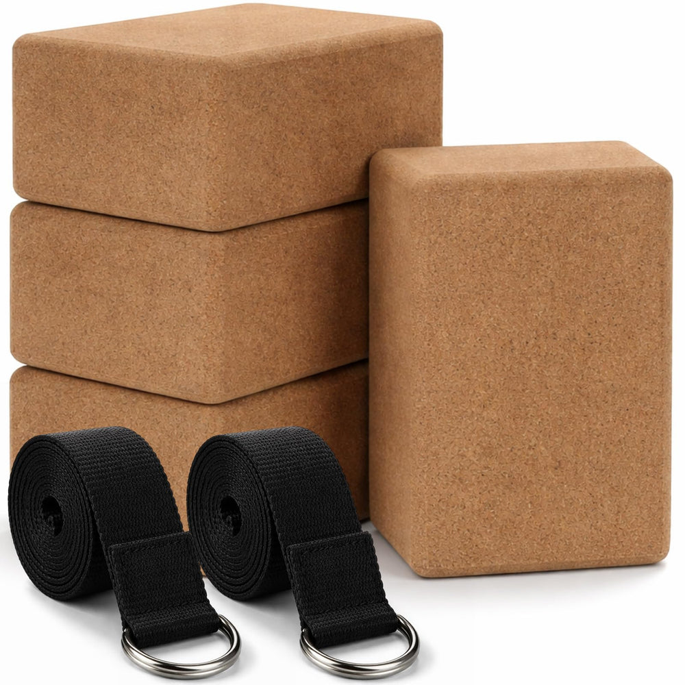Leitee 6-Piece Cork Yoga Block & Stretch Strap Set