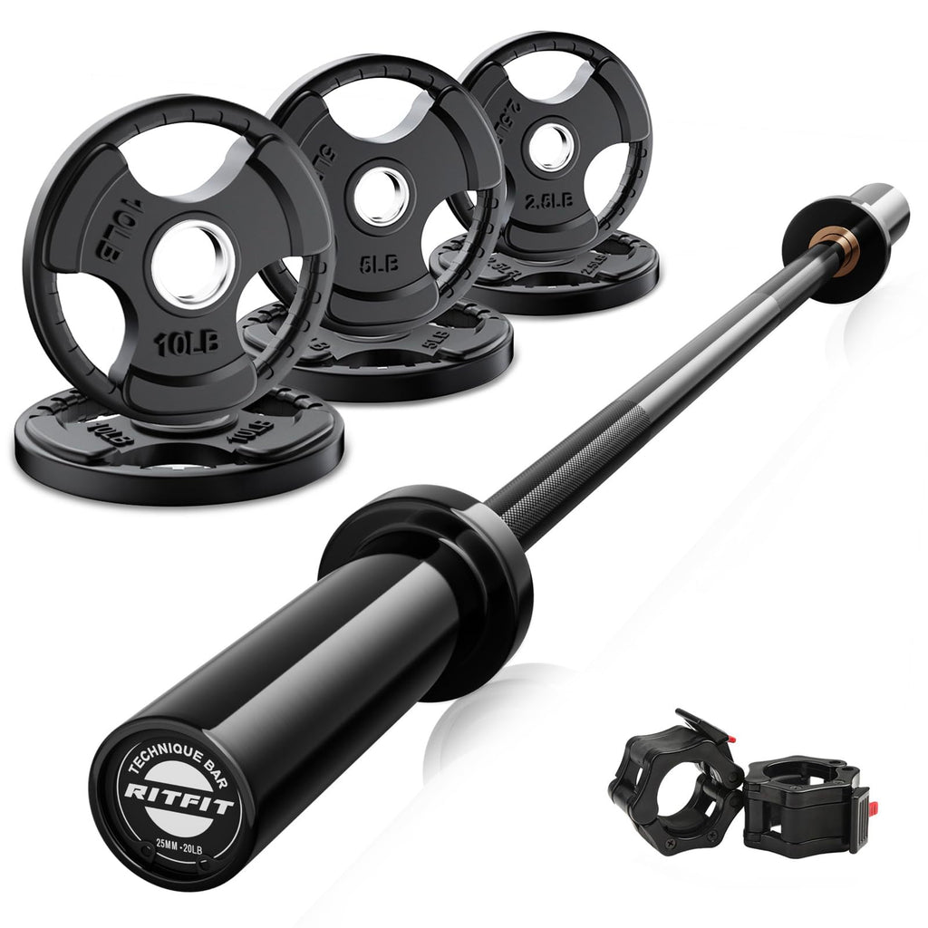 RitFit Olympic Barbell Weight Set with Plates 55–115 lb
