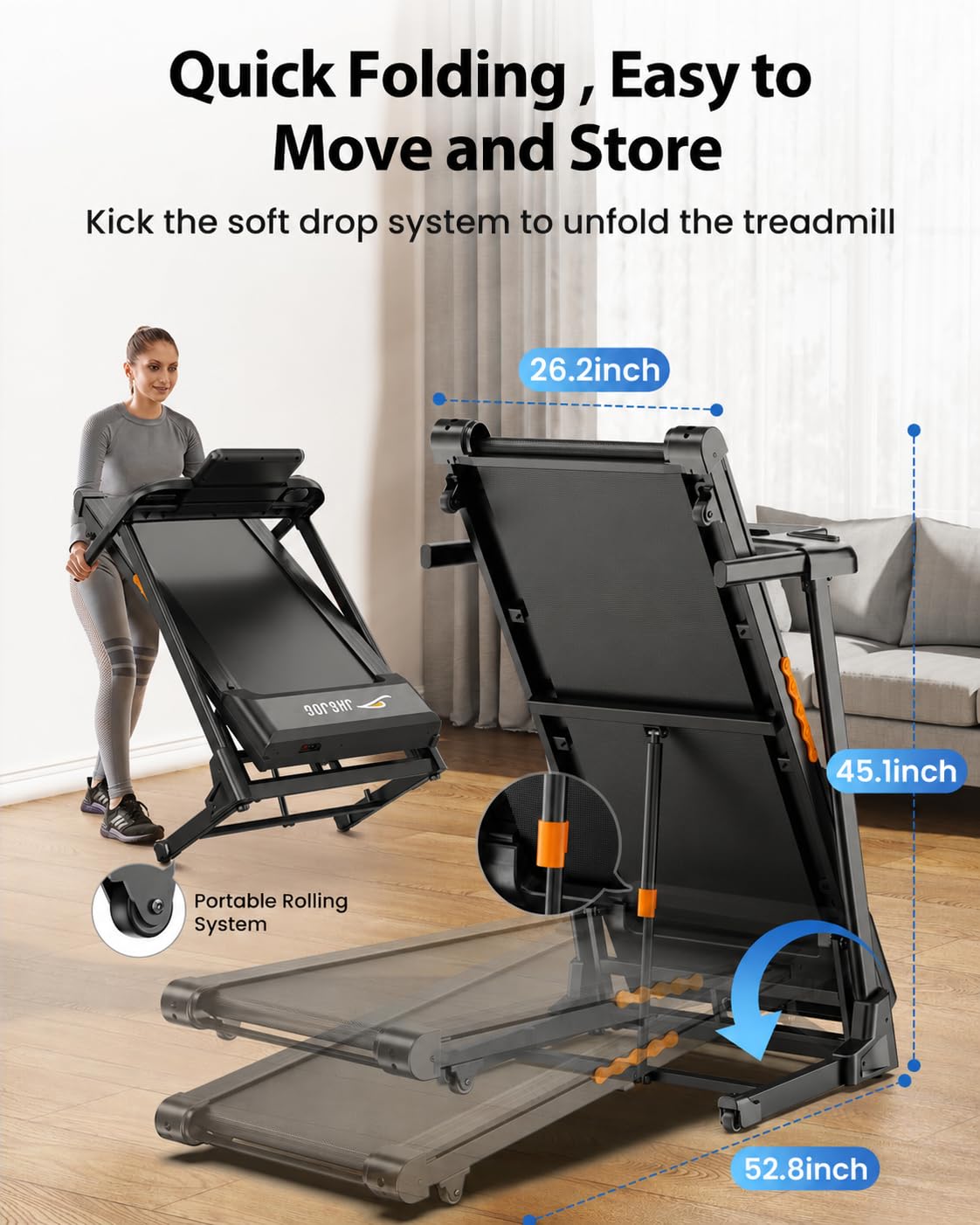JAGJOG Foldable Treadmill with 15% Auto Incline & 8.8 MPH