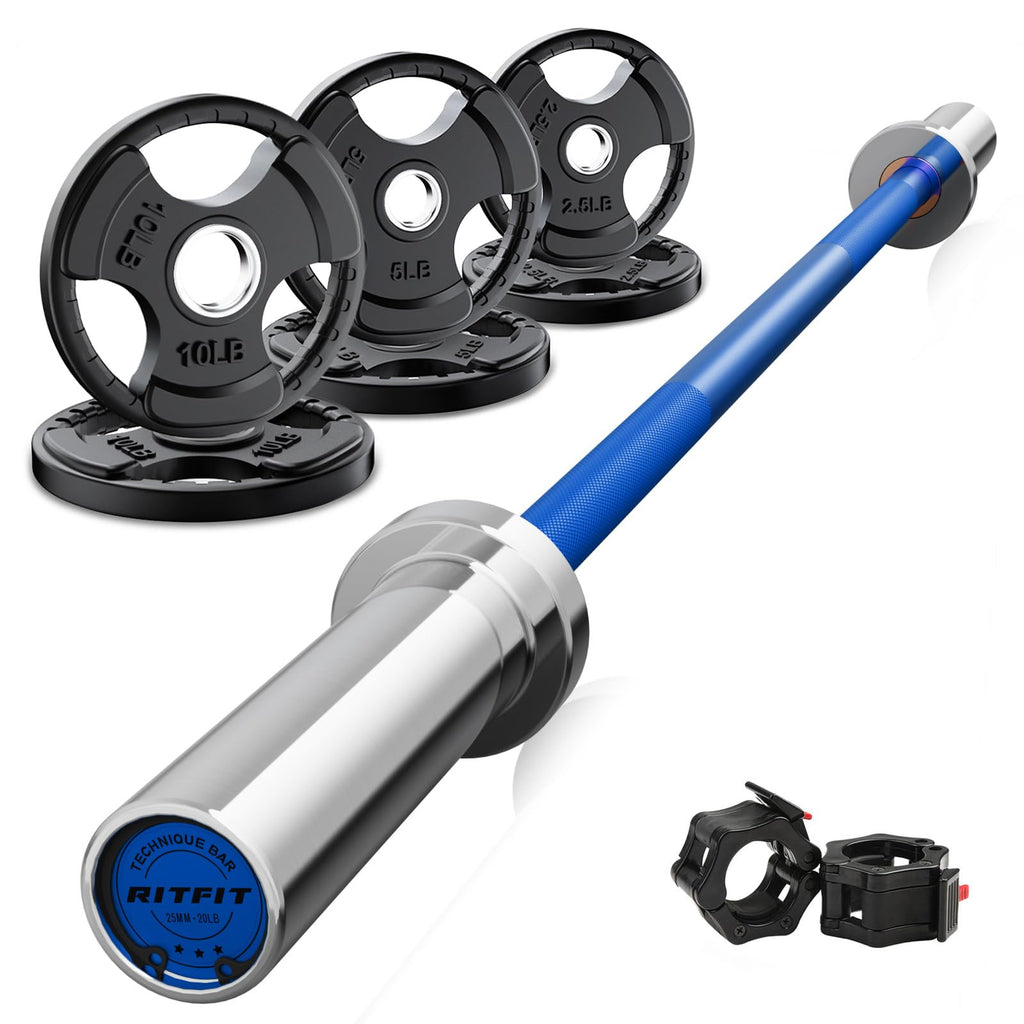 RitFit Olympic Barbell Weight Set with Plates 55–115 lb