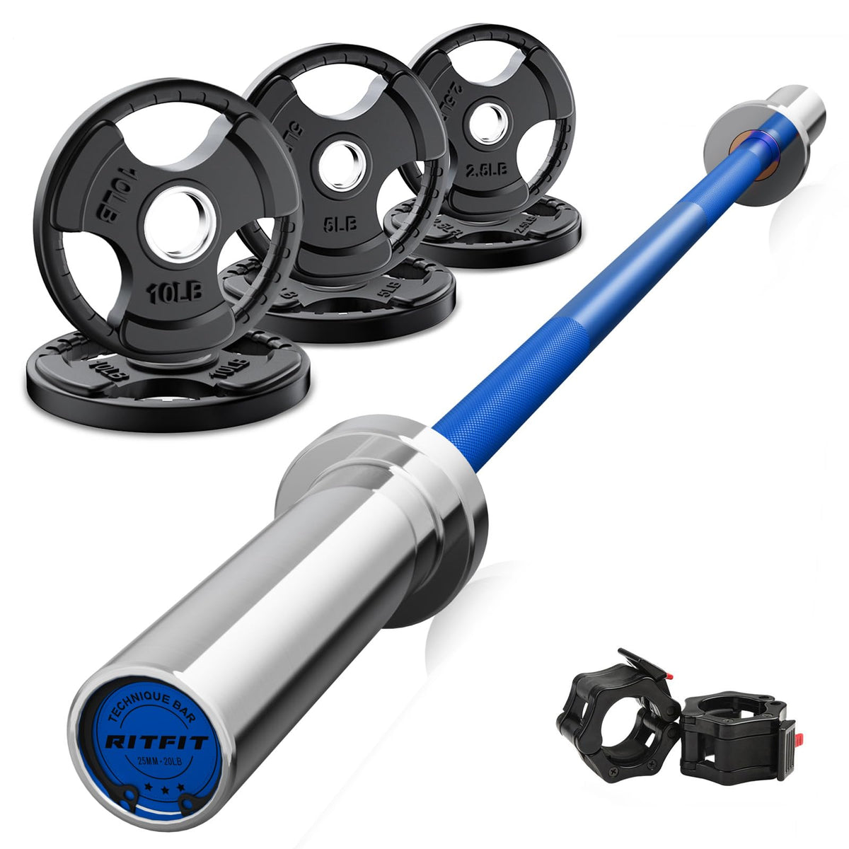 RitFit Olympic Barbell Weight Set with Plates 55–115 lb
