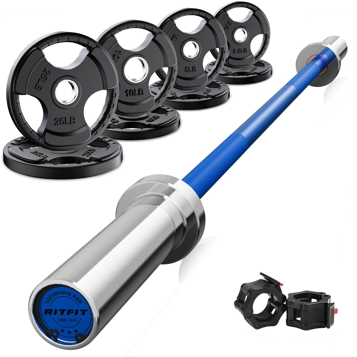RitFit Olympic Barbell Weight Set with Plates 55–115 lb
