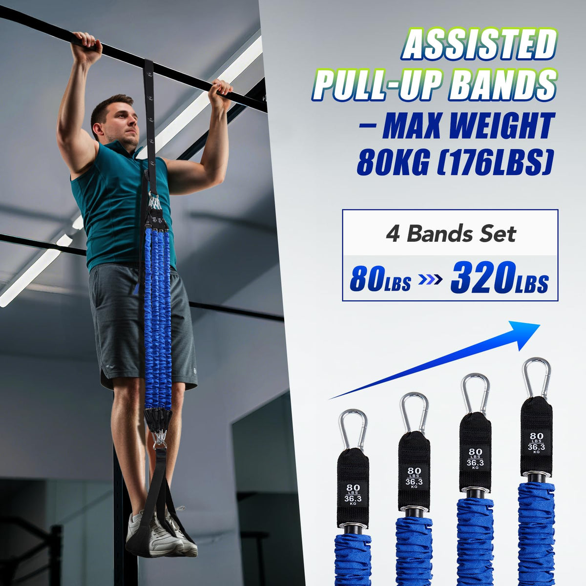 ALongSong Adjustable Pull-Up Assist Bands with Foot Pedal