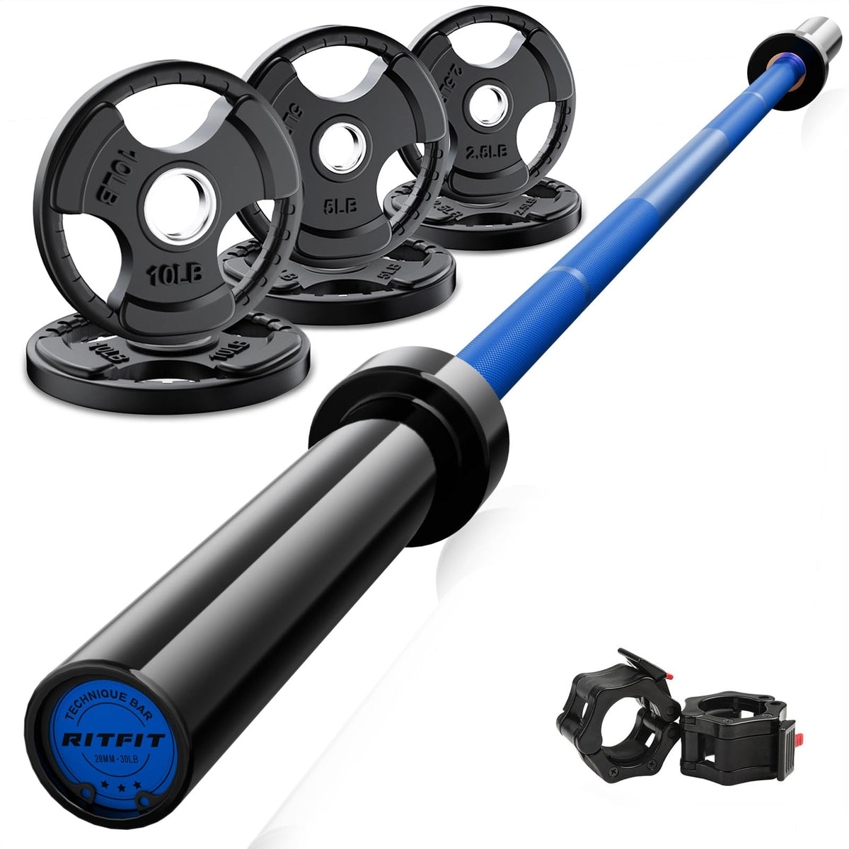 RitFit Olympic Barbell Weight Set with Plates 55–115 lb
