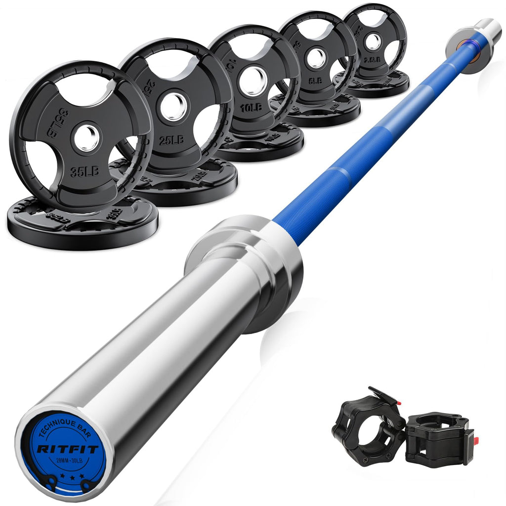 RitFit Olympic Barbell Weight Set with Plates 55–115 lb