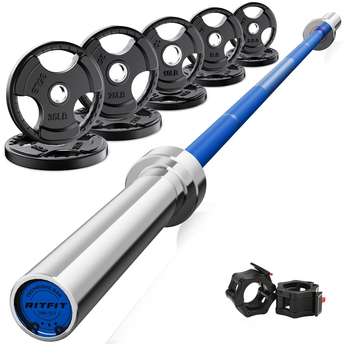RitFit Olympic Barbell Weight Set with Plates 55–115 lb