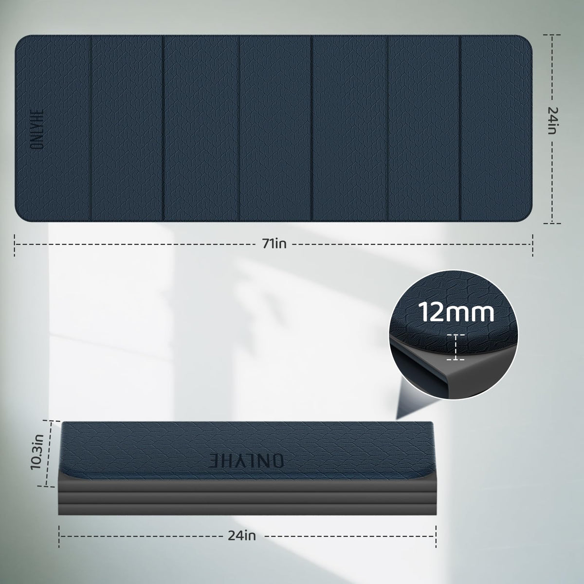 12mm Foldable Yoga & Pilates Exercise Mat – 71 x 24 in