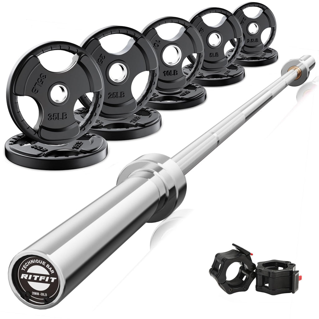 RitFit Olympic Barbell Weight Set with Plates 55–115 lb