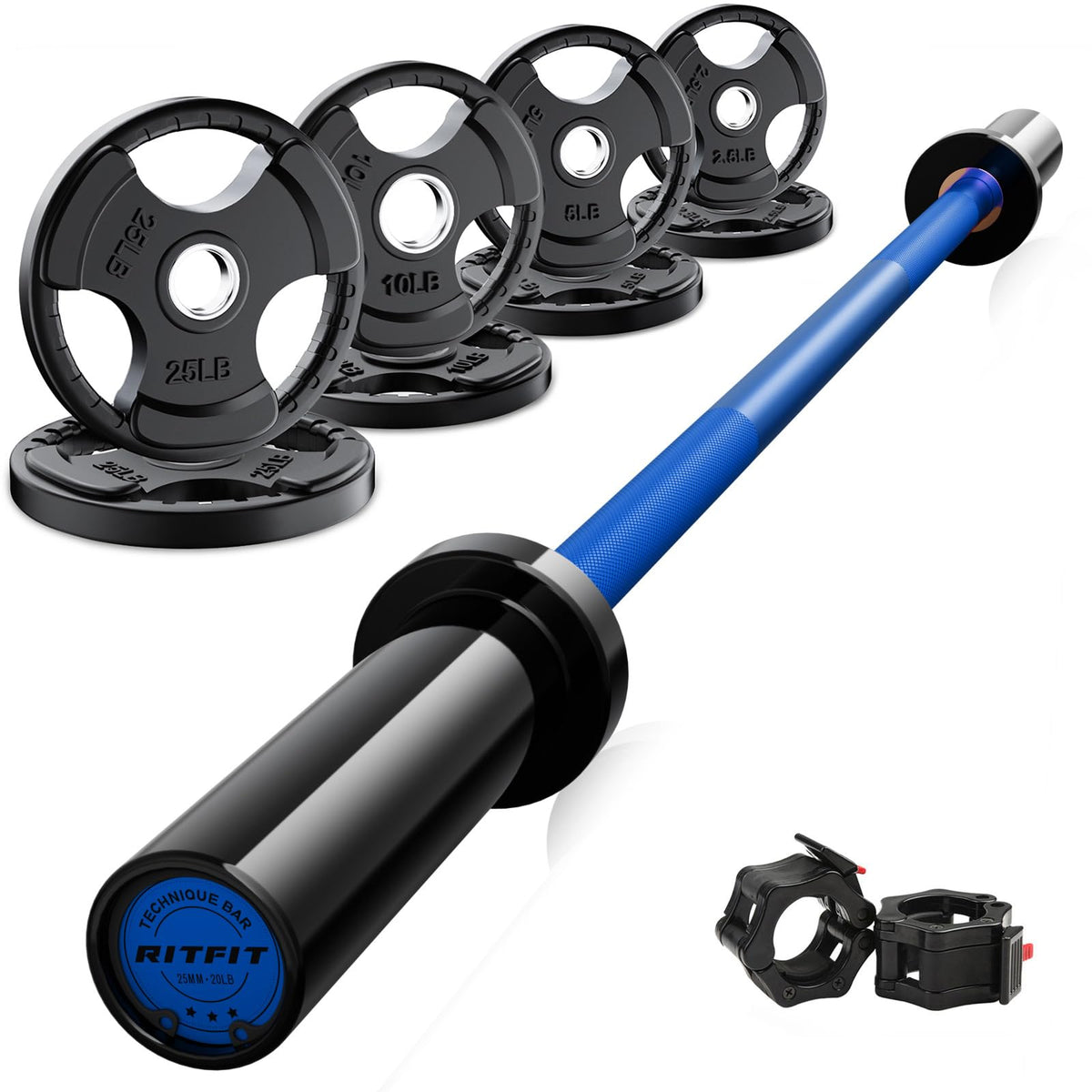 RitFit Olympic Barbell Weight Set with Plates 55–115 lb