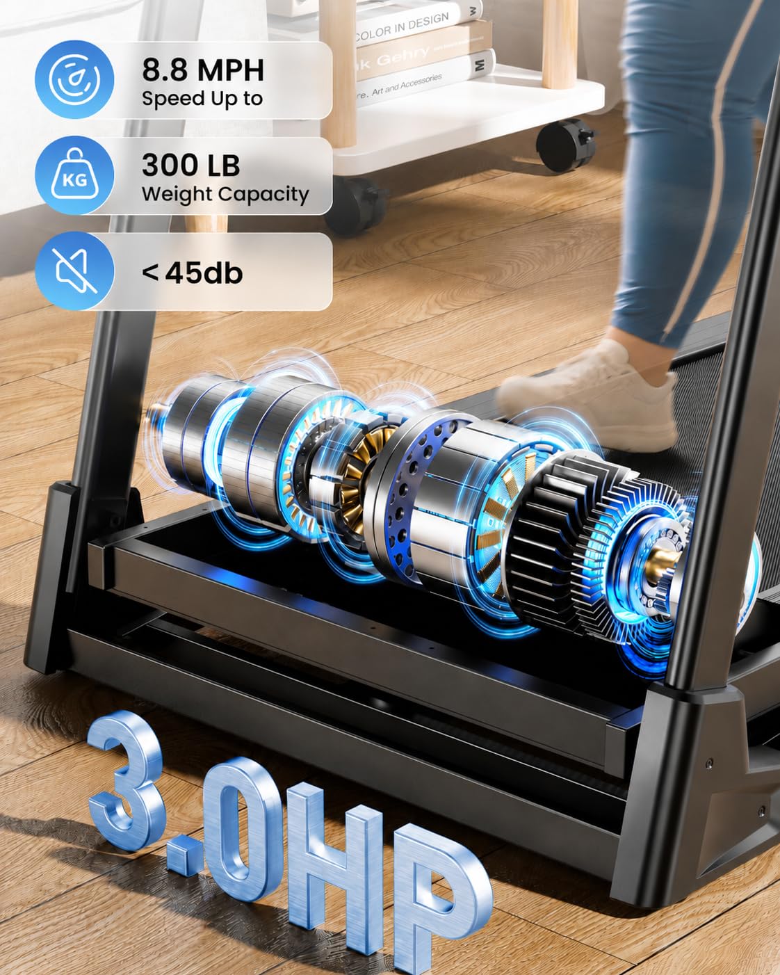 JAGJOG Foldable Treadmill with 15% Auto Incline & 8.8 MPH