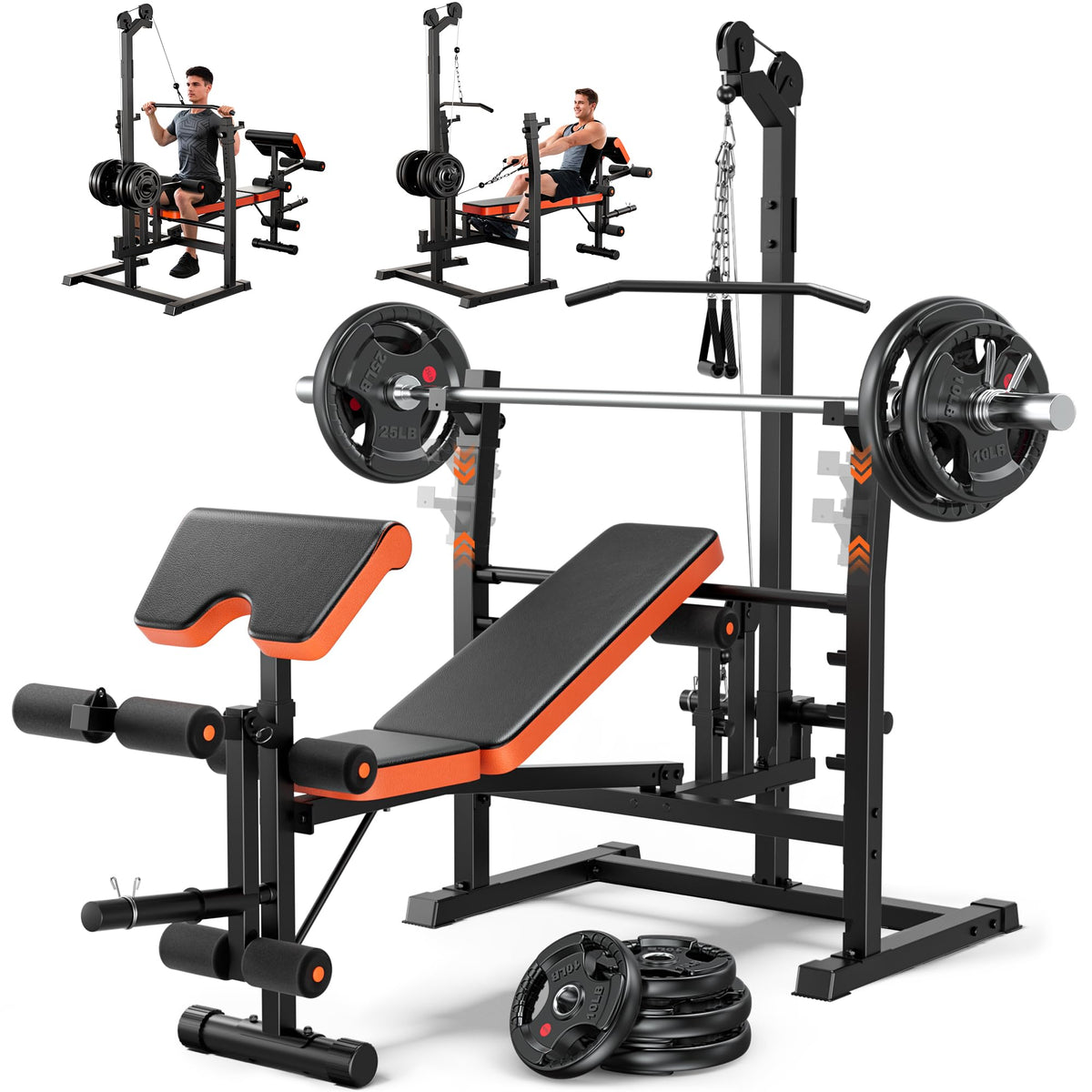 Fostoy Olympic Weight Bench with Lat Pulldown & Squat Rack