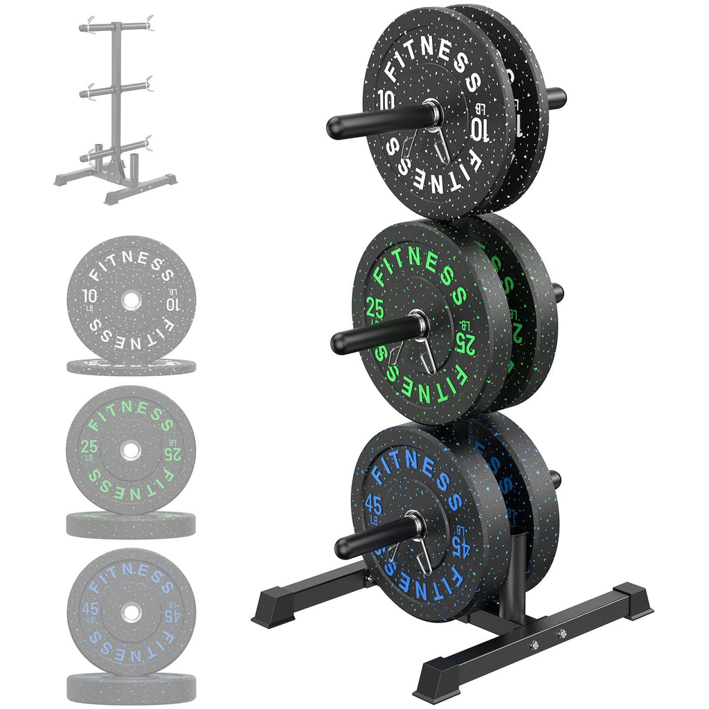 HANDBODE Olympic Barbell Set with Bumper Plates & Plate Rack