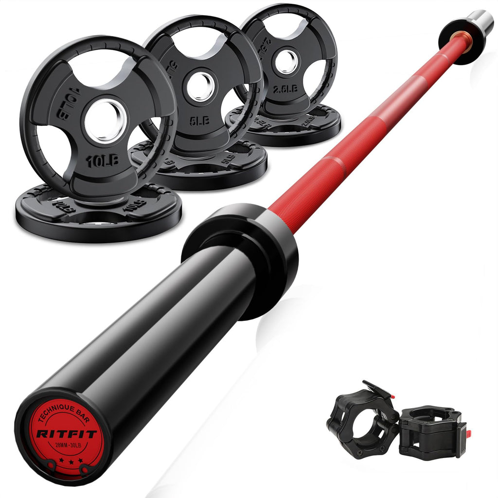 RitFit Olympic Barbell Weight Set with Plates 55–115 lb