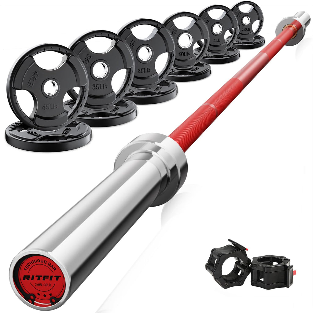 RitFit Olympic Barbell Weight Set with Plates 55–115 lb