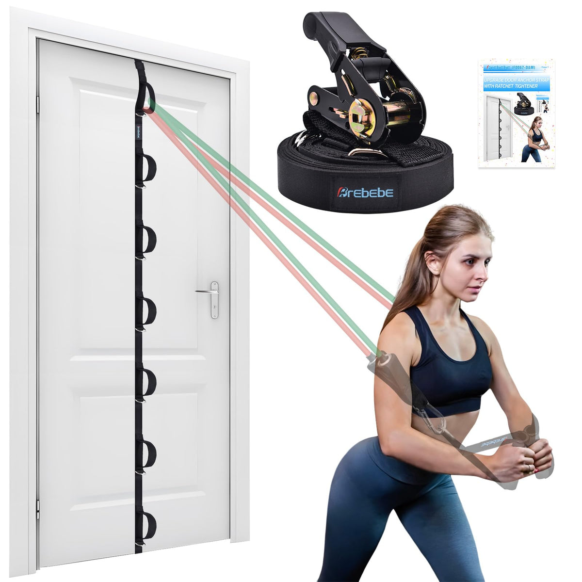 Brebebe Multi-Point Door Anchor Strap for Resistance Bands