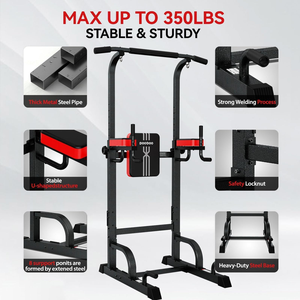 450LB Adjustable Pull-Up Bar Power Tower & Dip Station