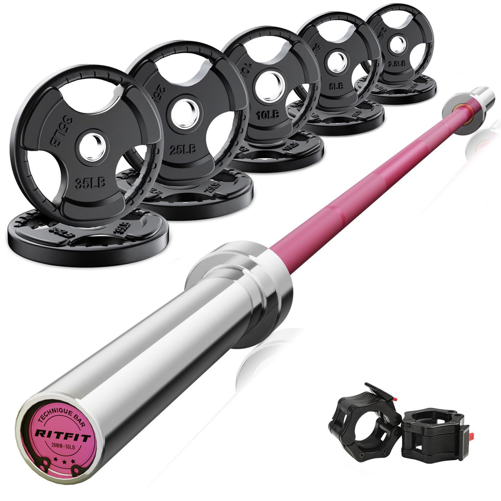 RitFit Olympic Barbell Weight Set with Plates 55–115 lb