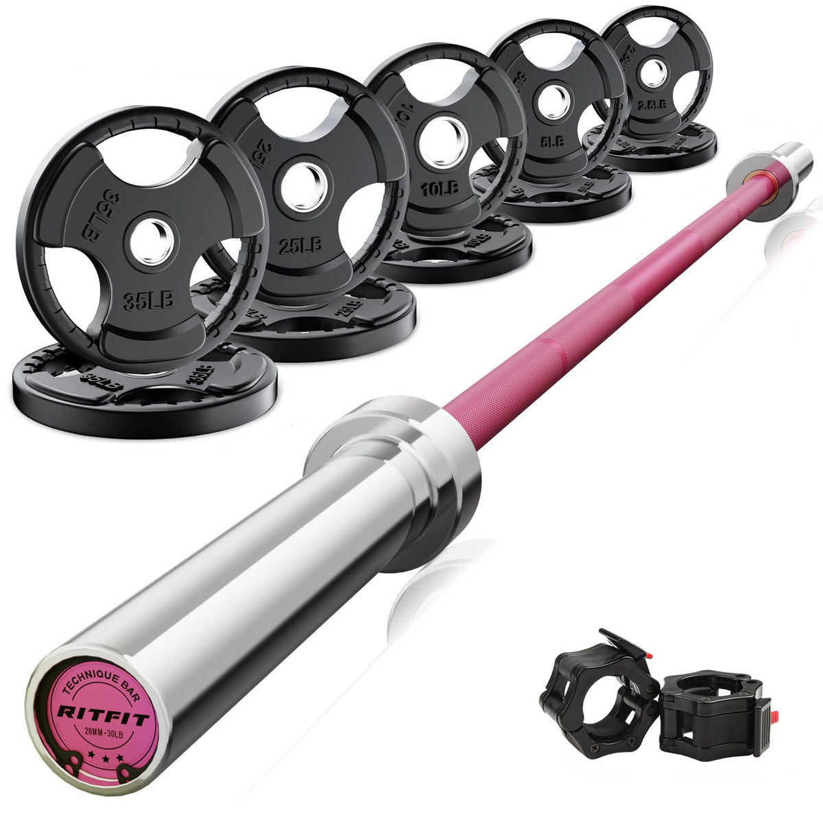 RitFit Olympic Barbell Weight Set with Plates 55–115 lb