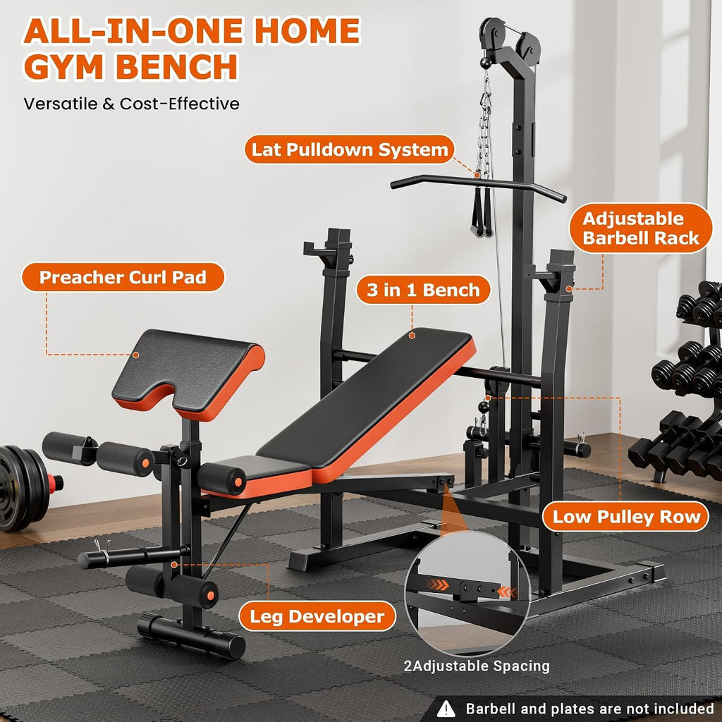 Fostoy Olympic Weight Bench with Lat Pulldown & Squat Rack