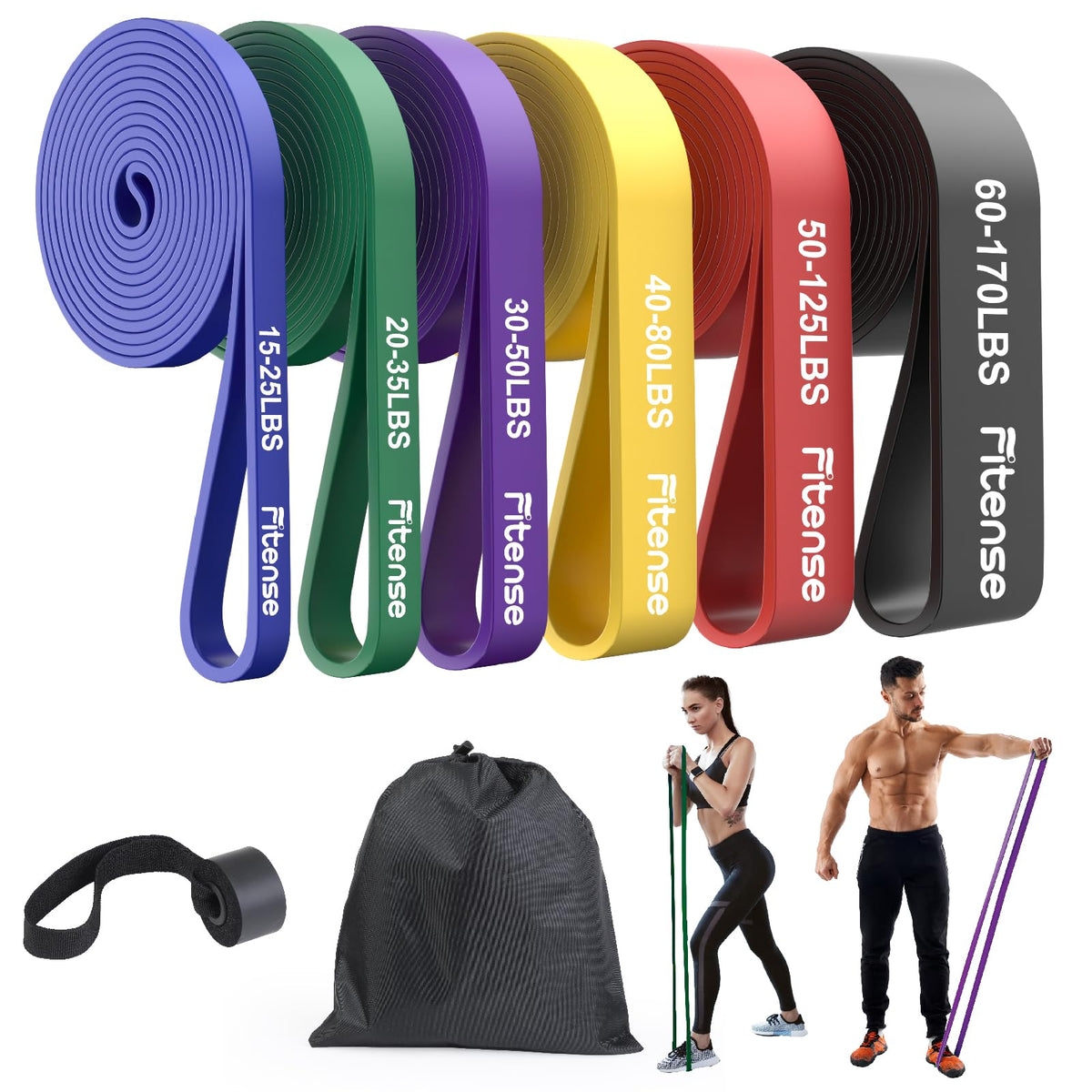 Fitense Pull-Up Resistance Band Set with Door Anchor