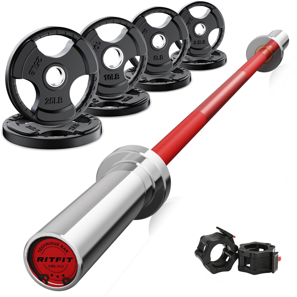 RitFit Olympic Barbell Weight Set with Plates 55–115 lb