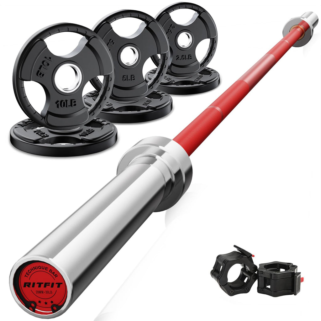 RitFit Olympic Barbell Weight Set with Plates 55–115 lb