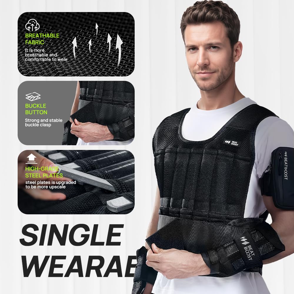 BeatBoost Adjustable Weighted Vest with Steel Weight Plates