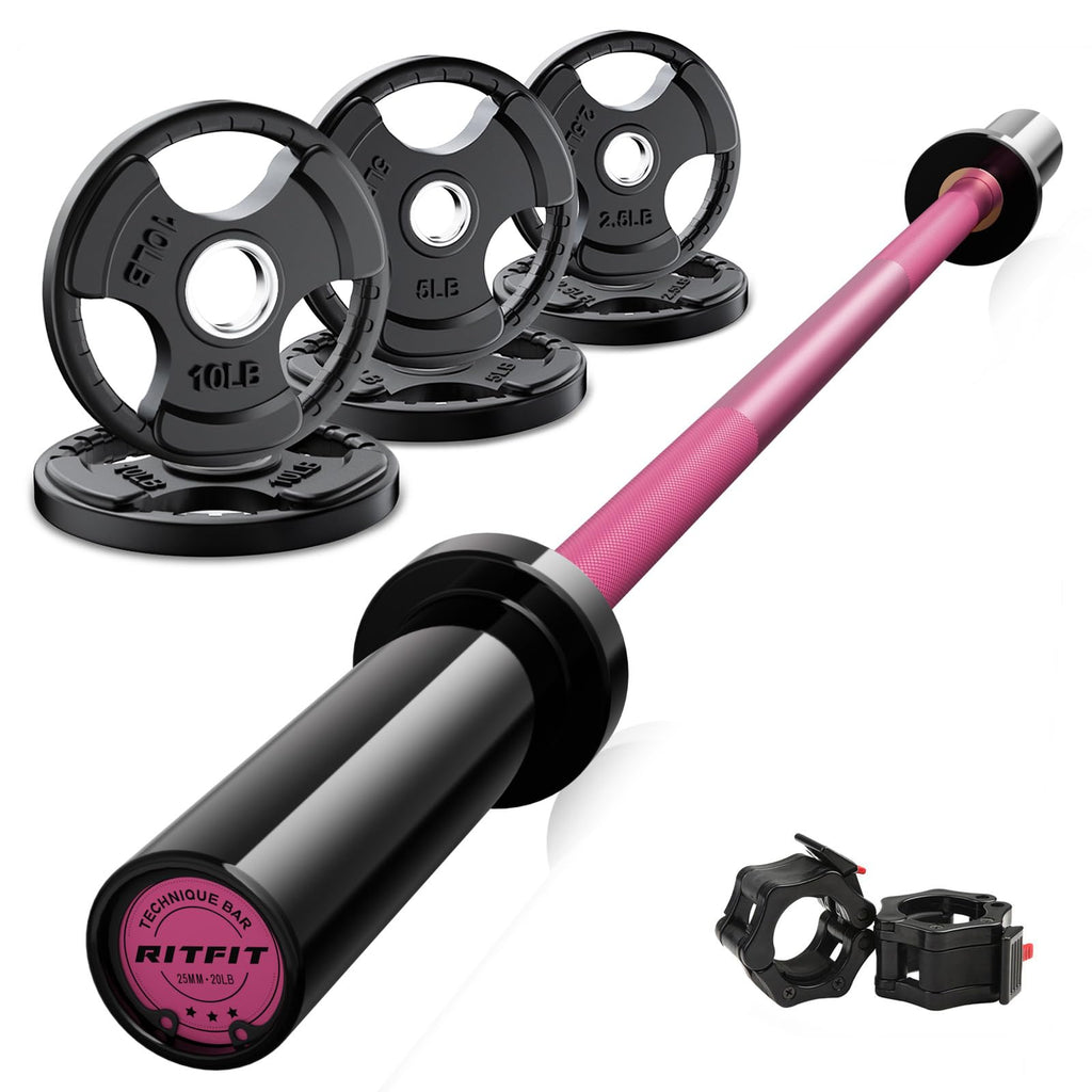 RitFit Olympic Barbell Weight Set with Plates 55–115 lb