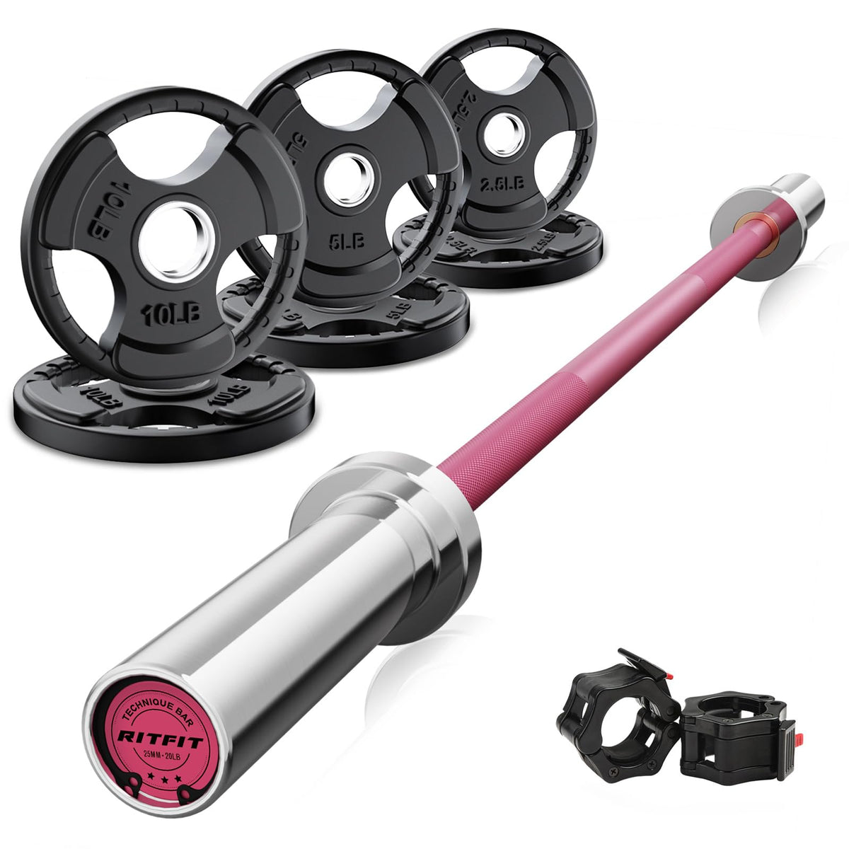 RitFit Olympic Barbell Weight Set with Plates 55–115 lb