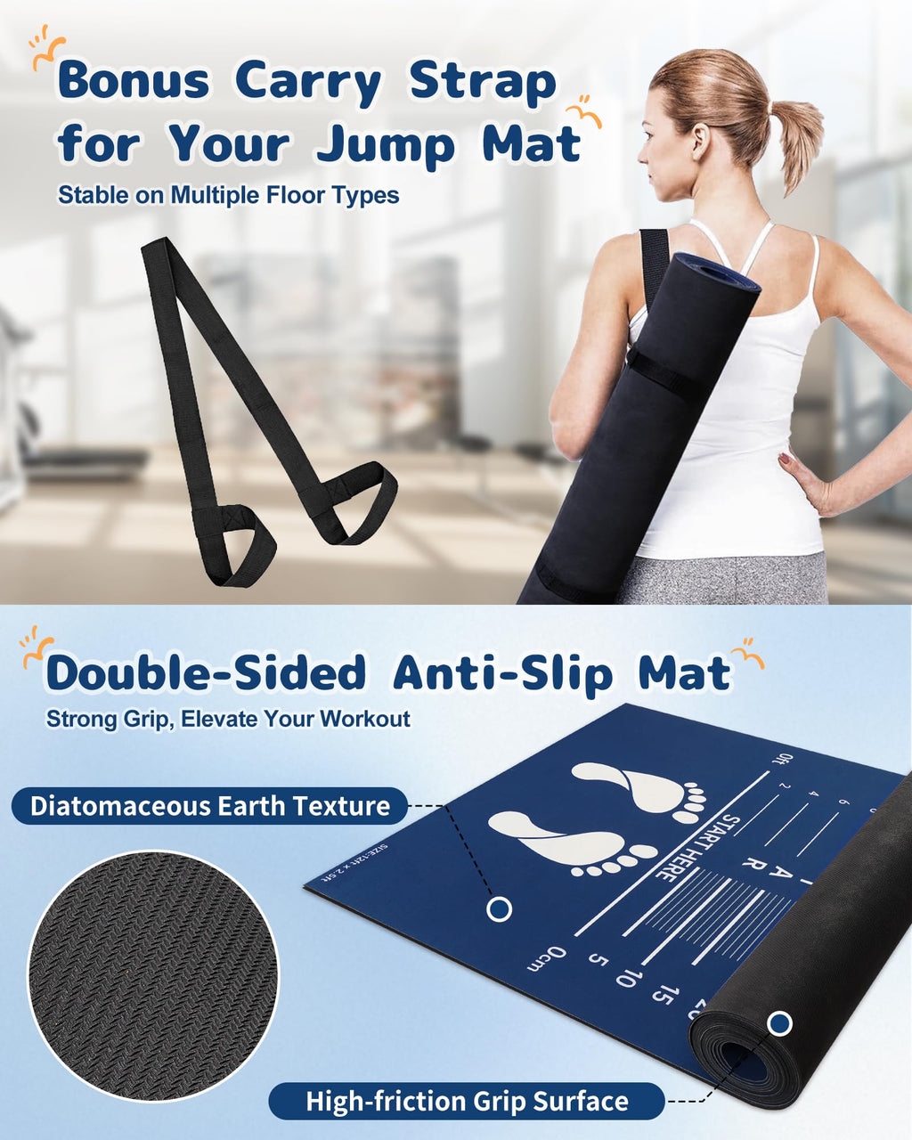 Newzela Broad Jump Training Mat with Feet & CM Markings