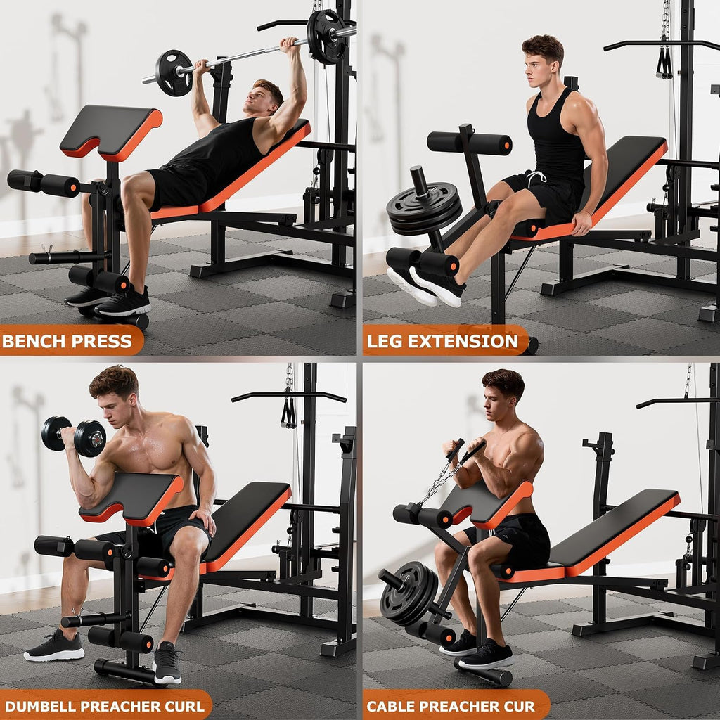 Fostoy Olympic Weight Bench with Lat Pulldown & Squat Rack