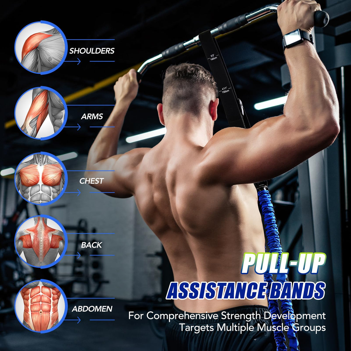 ALongSong Adjustable Pull-Up Assist Bands with Foot Pedal
