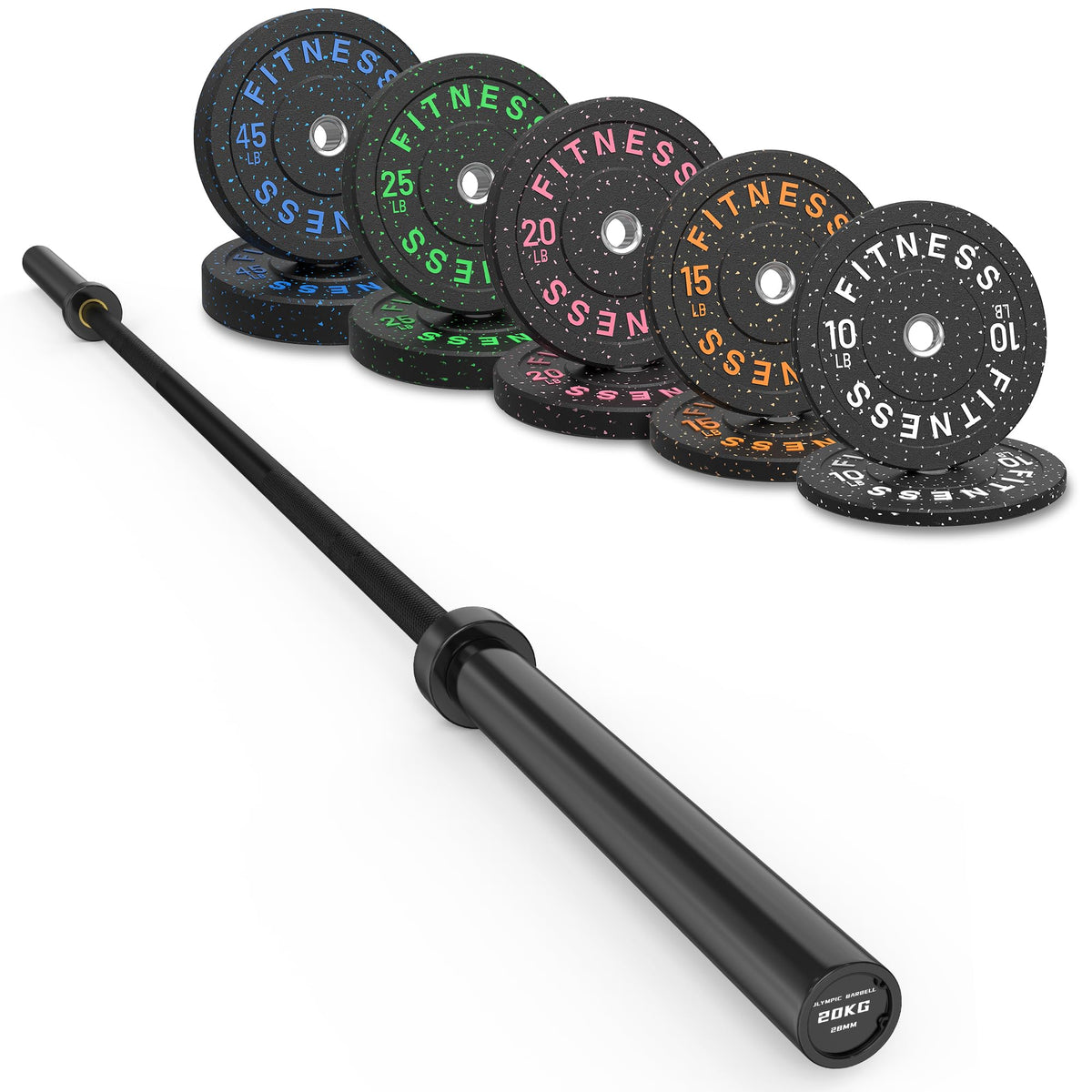 HANDBODE Olympic Barbell Set with Bumper Plates & Plate Rack