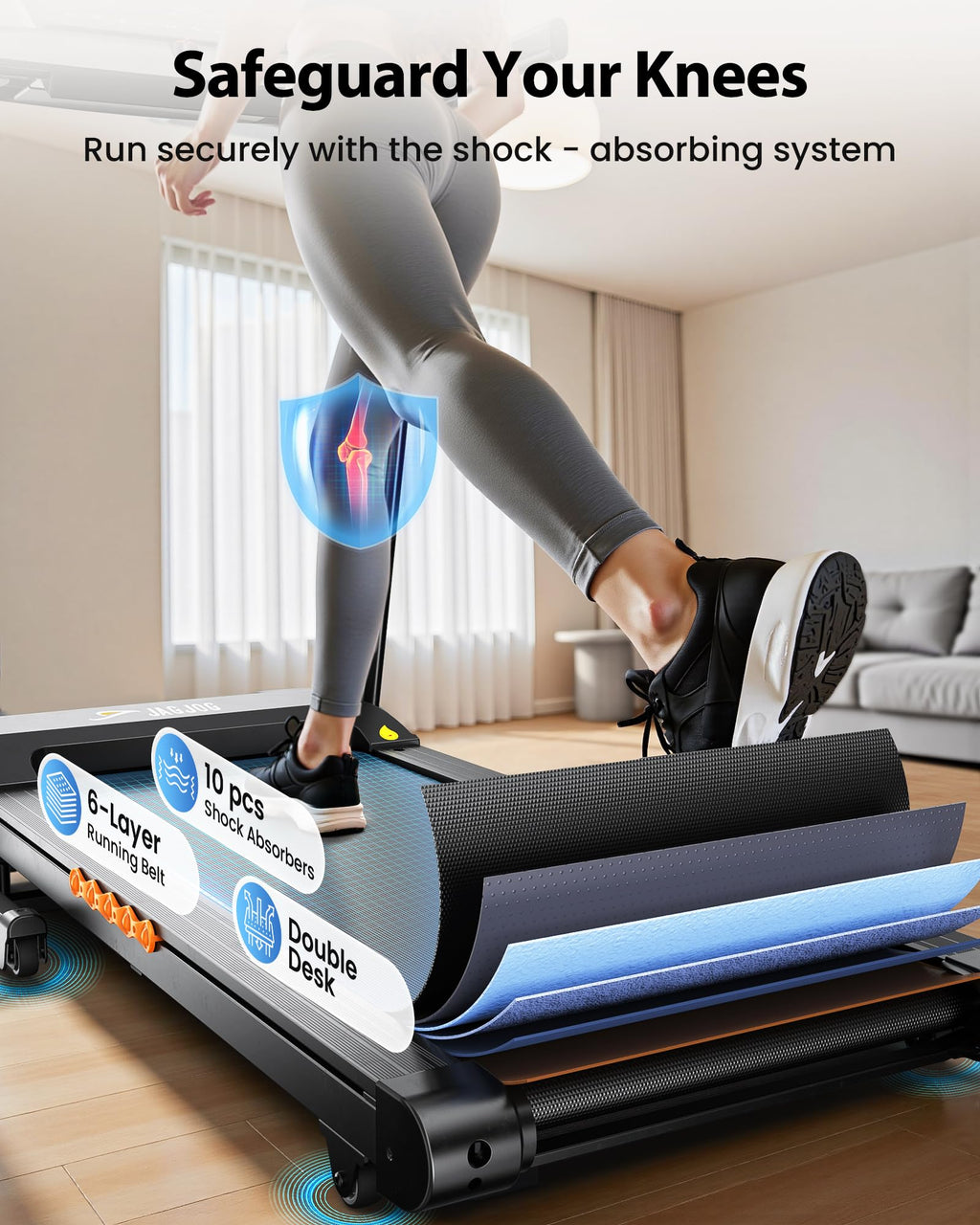 JAGJOG Foldable Treadmill with 15% Auto Incline & 8.8 MPH