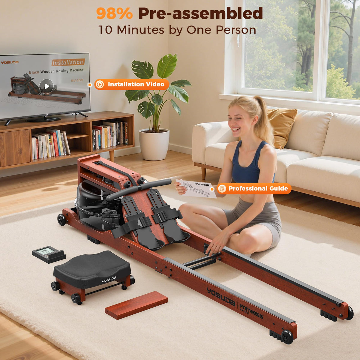 YOSUDA Foldable Water Rowing Machine with 5.8-Gal Tank