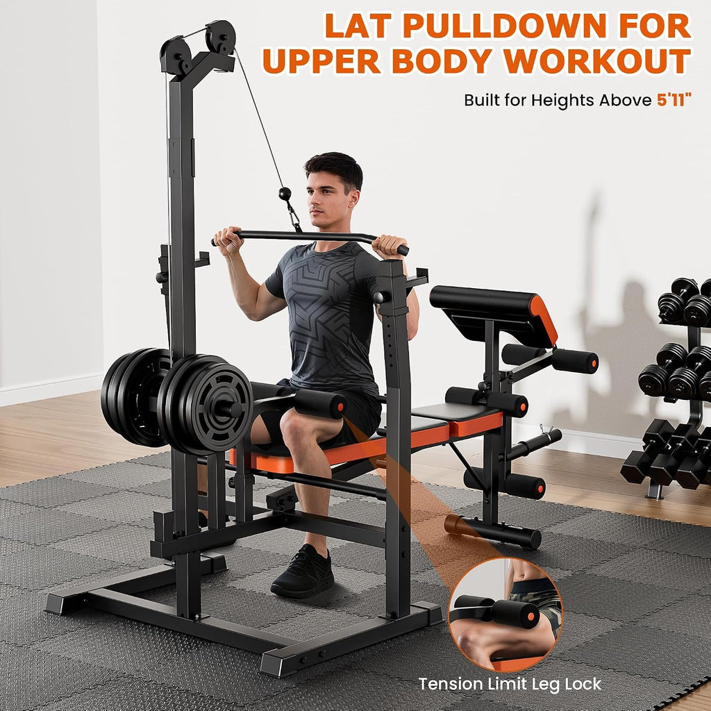 Fostoy Olympic Weight Bench with Lat Pulldown & Squat Rack