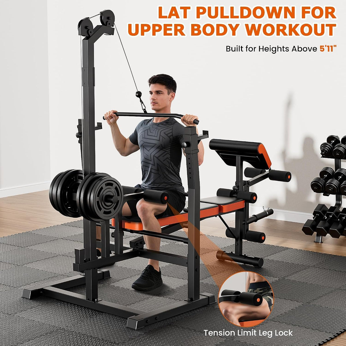 Fostoy Olympic Weight Bench with Lat Pulldown & Squat Rack